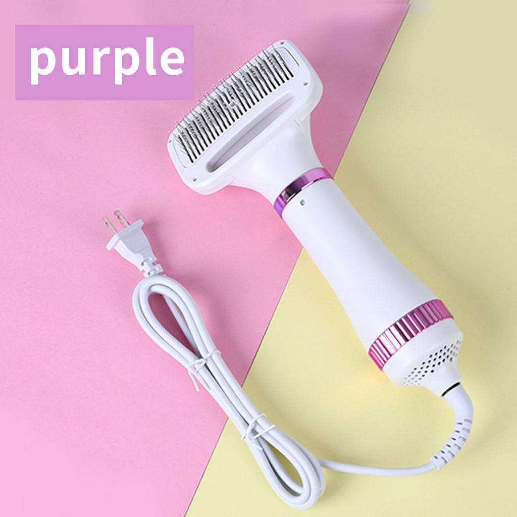 2‑in‑1 Pet Hair Dryer Brush, 300W Low‑Noise Hot Air Grooming Comb, 3 Speed Adjustable, Detangling & Drying Brush for Dogs & Cats, 110‑230V Multi‑Plug