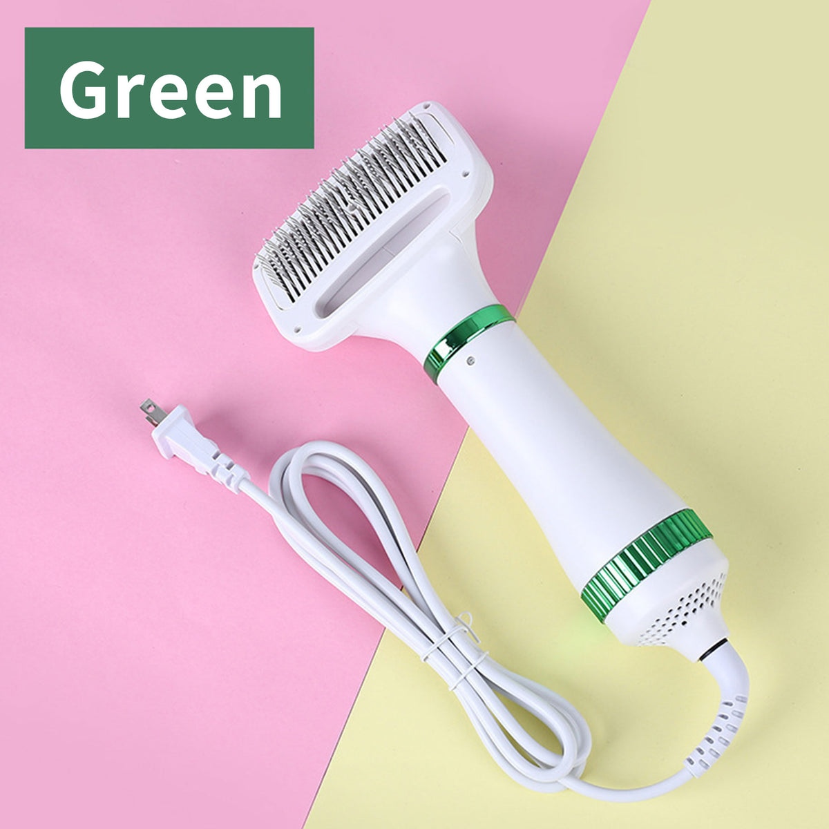 2‑in‑1 Pet Hair Dryer Brush, 300W Low‑Noise Hot Air Grooming Comb, 3 Speed Adjustable, Detangling & Drying Brush for Dogs & Cats, 110‑230V Multi‑Plug