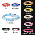 Light blue PU leather dog collar with iridescent pearl beads