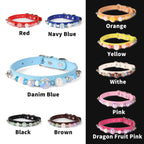 Light blue PU leather dog collar with iridescent pearl beads