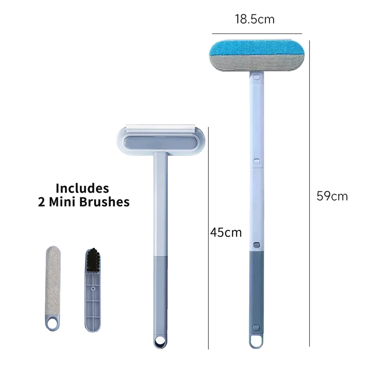 Long handle pet hair remover brush on beige couch with tabby cat