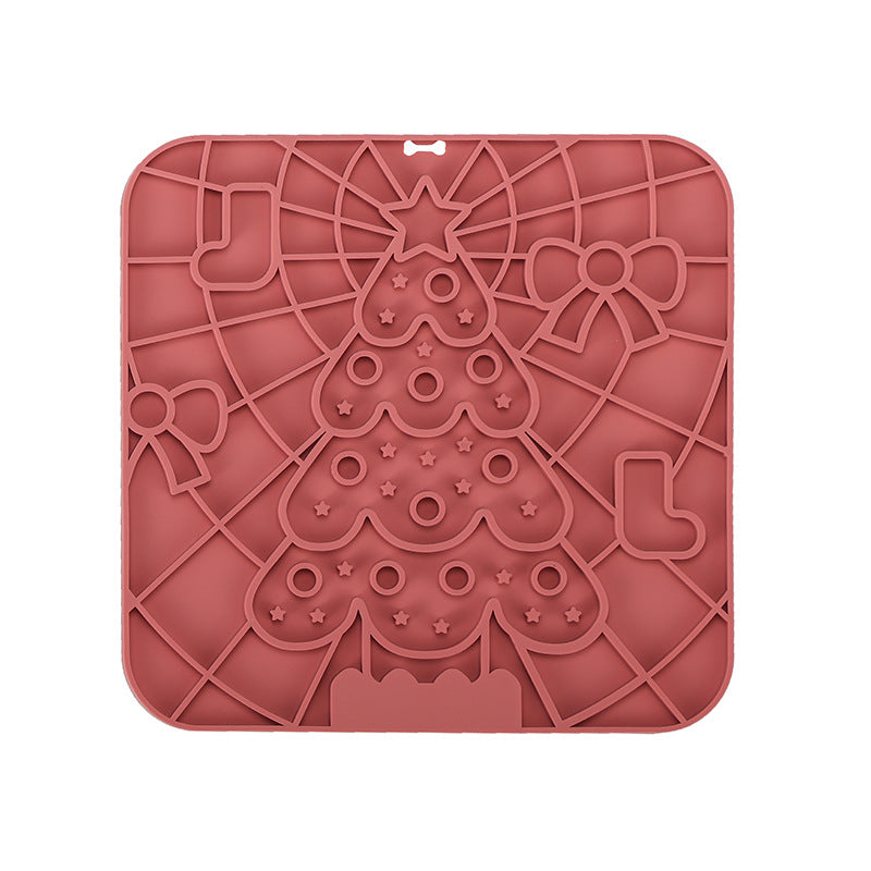 Christmas Themed Square Silicone Pet Lick Mat Holiday Printed Suction Slow Feeder Pad for Dogs Cats
