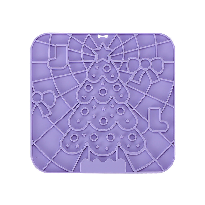 Christmas Themed Square Silicone Pet Lick Mat Holiday Printed Suction Slow Feeder Pad for Dogs Cats