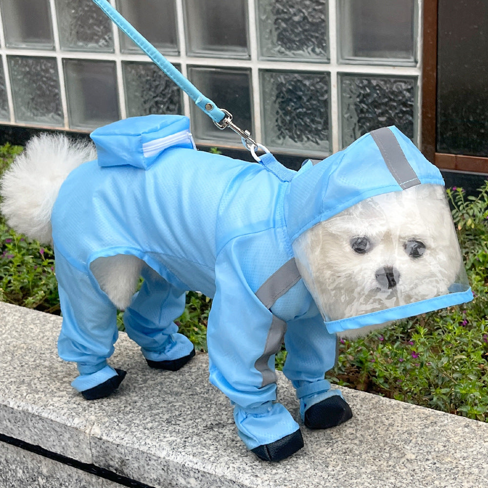 Full Coverage Dog Raincoat with Built-in Rain Boots, 360° Clear Visor, Detachable Tail Cover, Easy Snap Button Closure for Small Medium Dogs