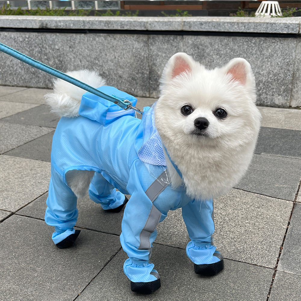 Full Coverage Dog Raincoat with Built-in Rain Boots, 360° Clear Visor, Detachable Tail Cover, Easy Snap Button Closure for Small Medium Dogs