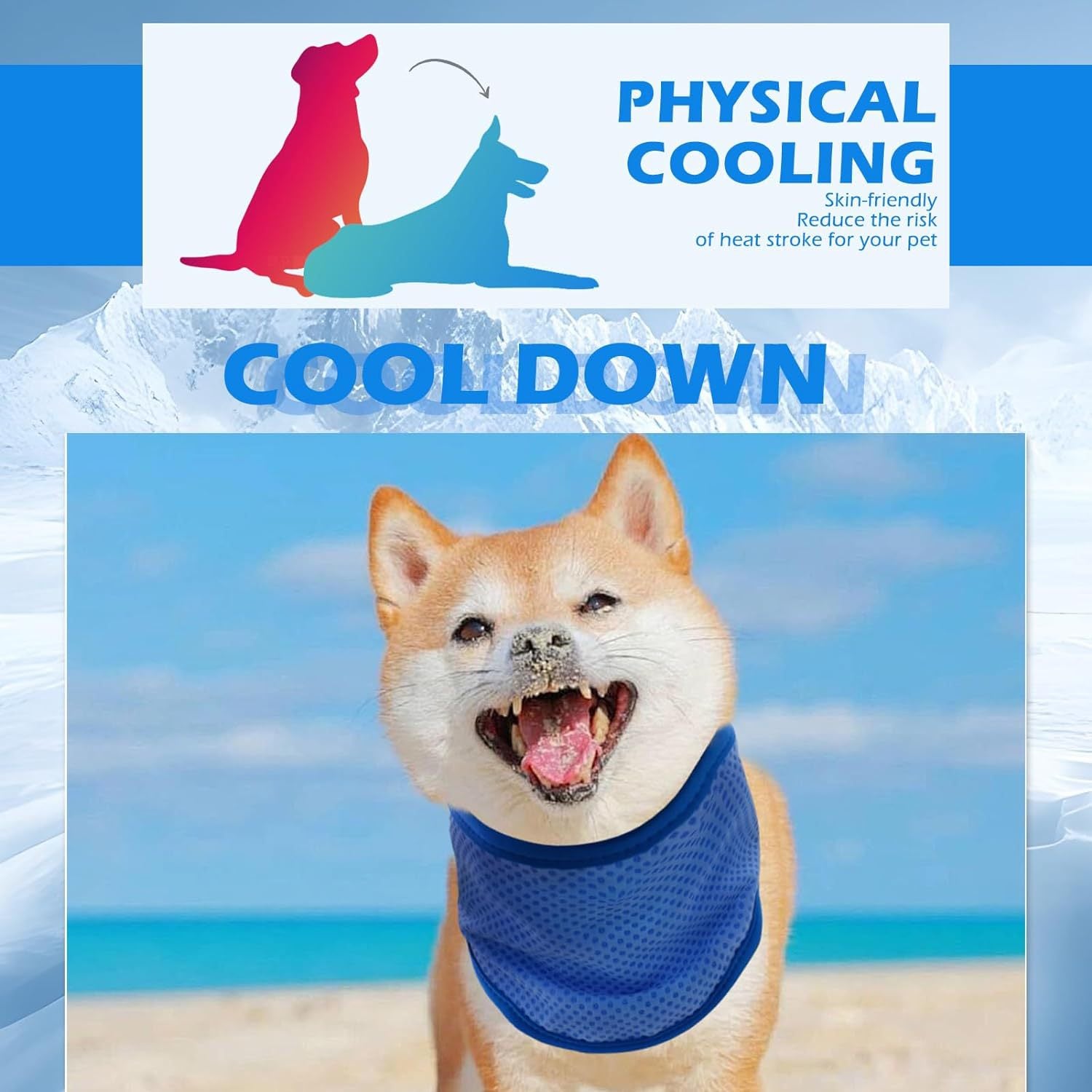 Adjustable Pet Cooling Neck Scarf, Reusable Evaporative Cool Wrap for Dogs & Cats, Velcro Fastener, Multi‑Purpose Neck or Head Wear, S/M/L Sizes