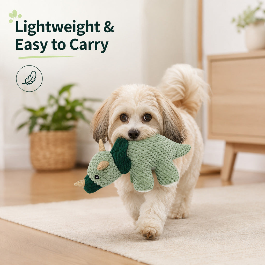 Green Dinosaur Plush Pet Toy, Soft Interactive Chew Toy for Dogs and Cats, Lightweight Cuddle & Fetch Play Toy