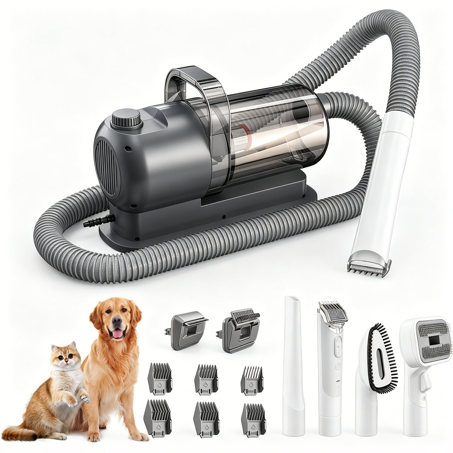 All‑in‑One Pet Grooming Vacuum Kit｜Low‑Noise Strong Hair‑Suction with 12 Attachments for Dogs & Cats