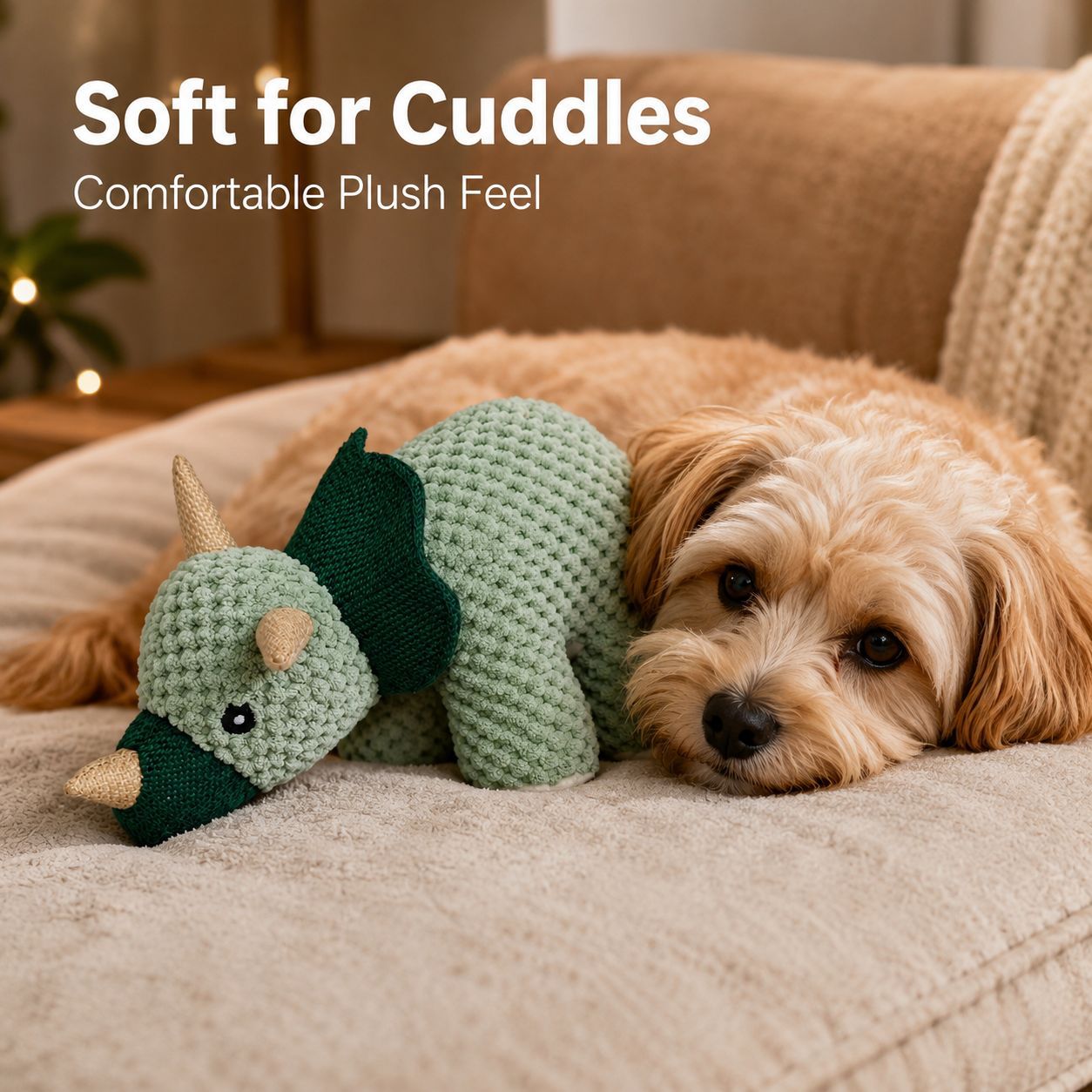 Green Dinosaur Plush Pet Toy, Soft Interactive Chew Toy for Dogs and Cats, Lightweight Cuddle & Fetch Play Toy