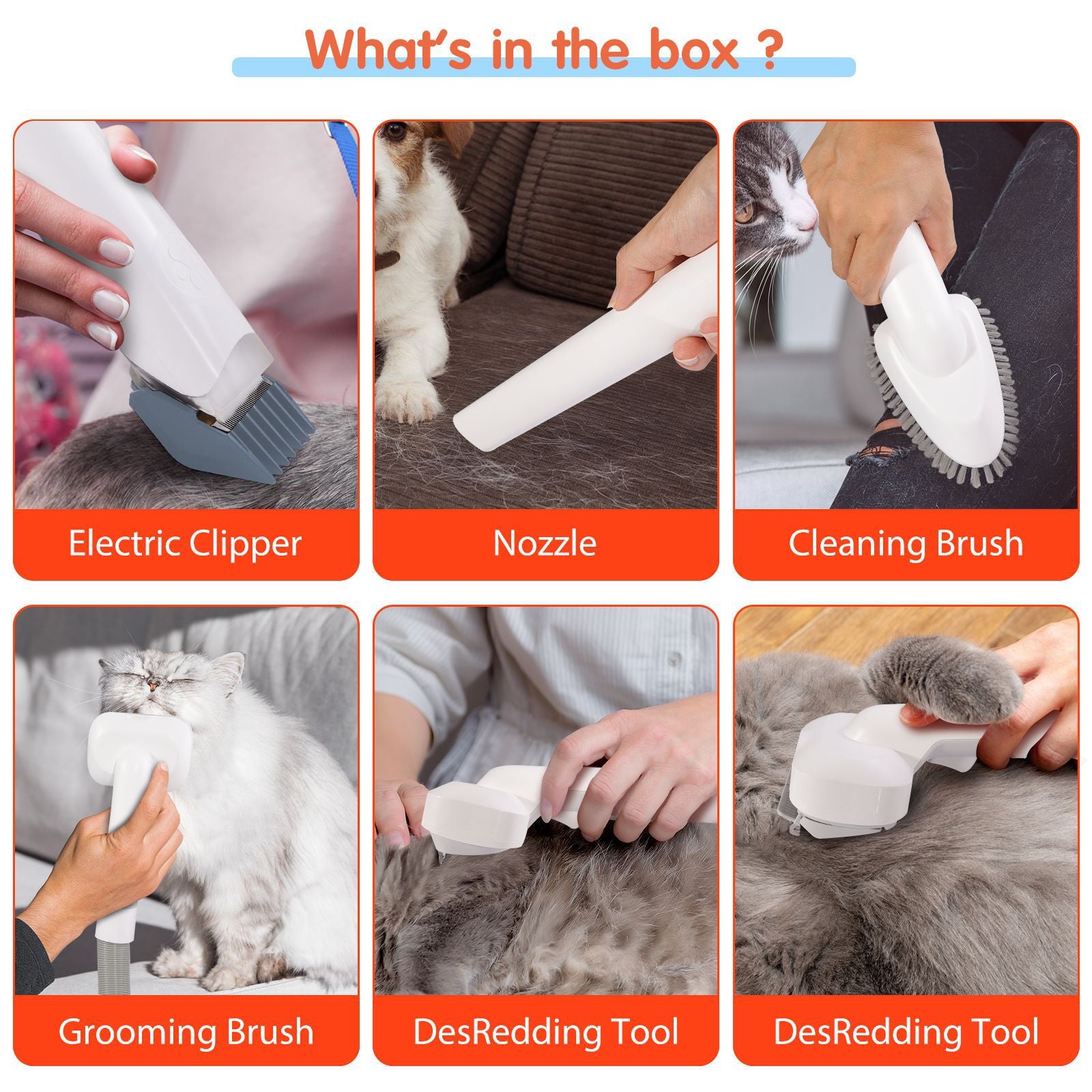 All‑in‑One Pet Grooming Vacuum Kit｜Low‑Noise Strong Hair‑Suction with 12 Attachments for Dogs & Cats