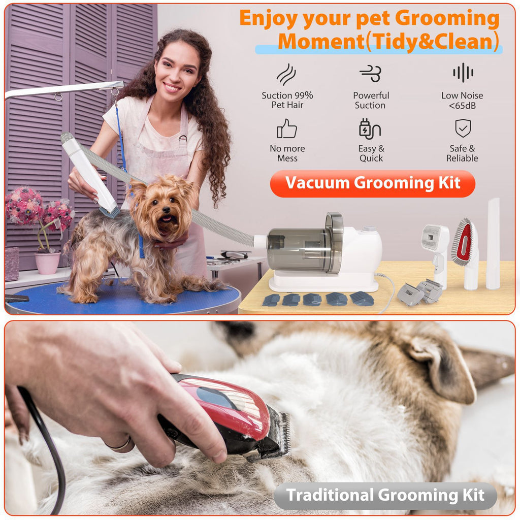 All‑in‑One Pet Grooming Vacuum Kit｜Low‑Noise Strong Hair‑Suction with 12 Attachments for Dogs & Cats