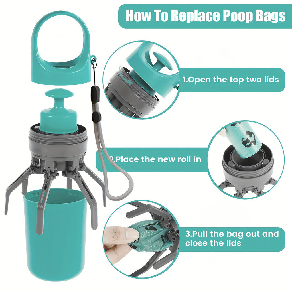 Foldable 6-Claw Pet Pooper Scooper, Cup-Shape Portable Waste Grabber with Built-in Waste Bag Dispenser, Zero-Contact Dog & Cat Poop Picker for Outdoor Walking
