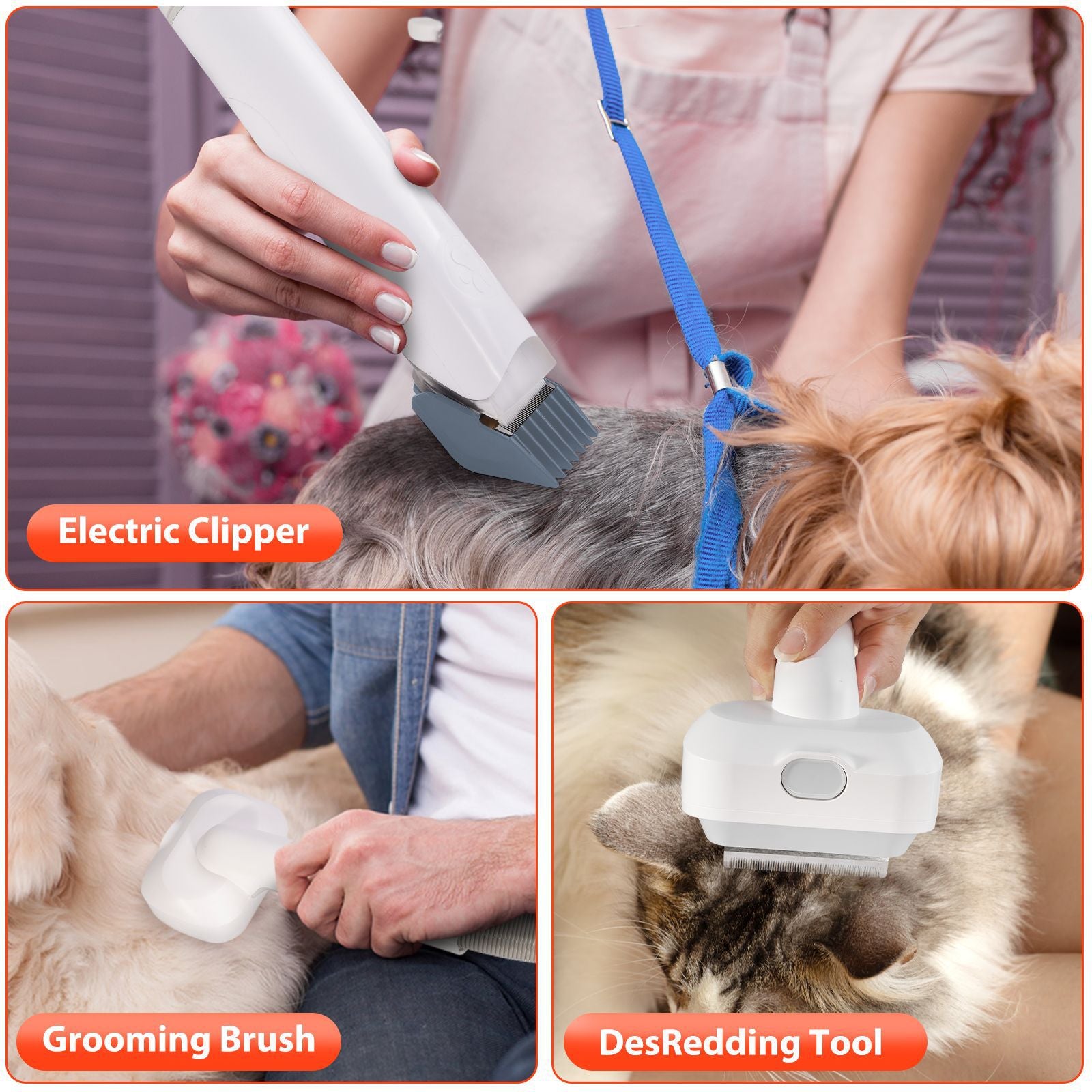 All‑in‑One Pet Grooming Vacuum Kit｜Low‑Noise Strong Hair‑Suction with 12 Attachments for Dogs & Cats