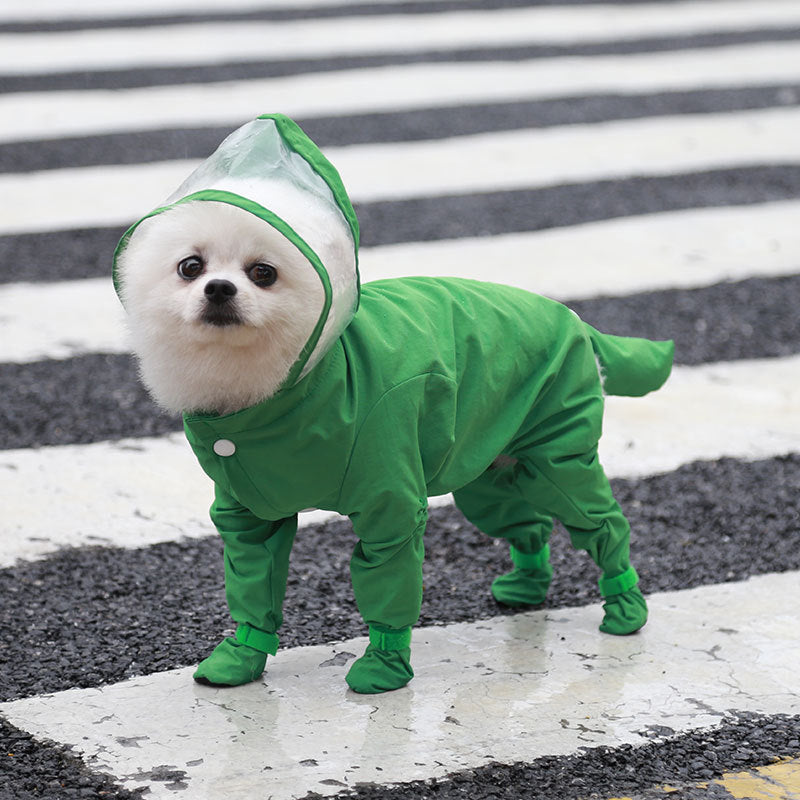 Full Coverage Dog Raincoat with Built-in Rain Boots, 360° Clear Visor, Detachable Tail Cover, Easy Snap Button Closure for Small Medium Dogs