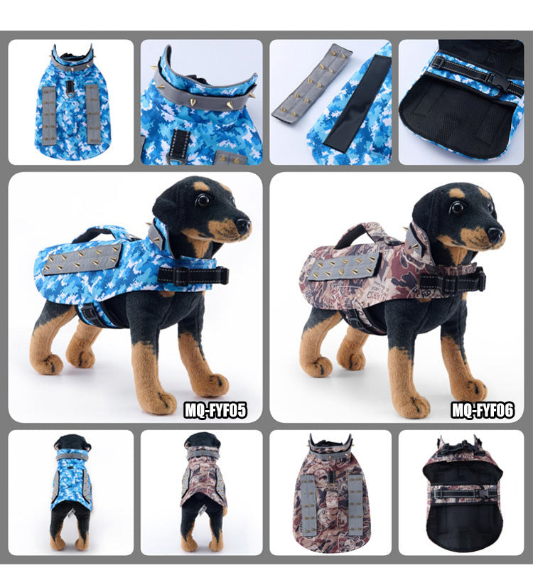 Spiked Dog Protective Vest,Adjustable Anti‑Scratch Anti‑Bite Harness Vest with Reflective Strips & Top Handle,Camo Safety Training Vest for Small Medium Dogs