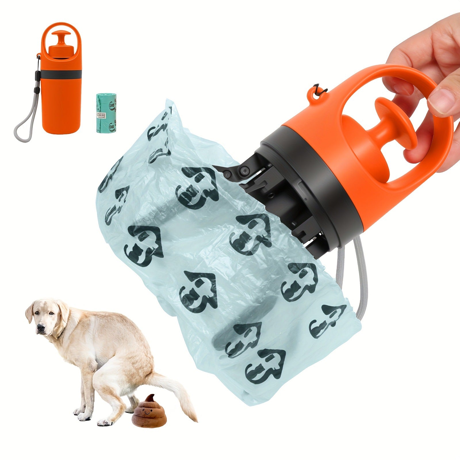 Foldable 6-Claw Pet Pooper Scooper, Cup-Shape Portable Waste Grabber with Built-in Waste Bag Dispenser, Zero-Contact Dog & Cat Poop Picker for Outdoor Walking