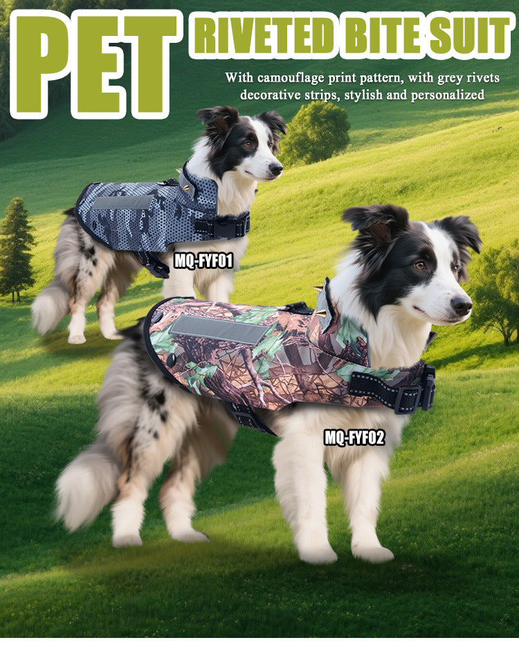 Spiked Dog Protective Vest,Adjustable Anti‑Scratch Anti‑Bite Harness Vest with Reflective Strips & Top Handle,Camo Safety Training Vest for Small Medium Dogs