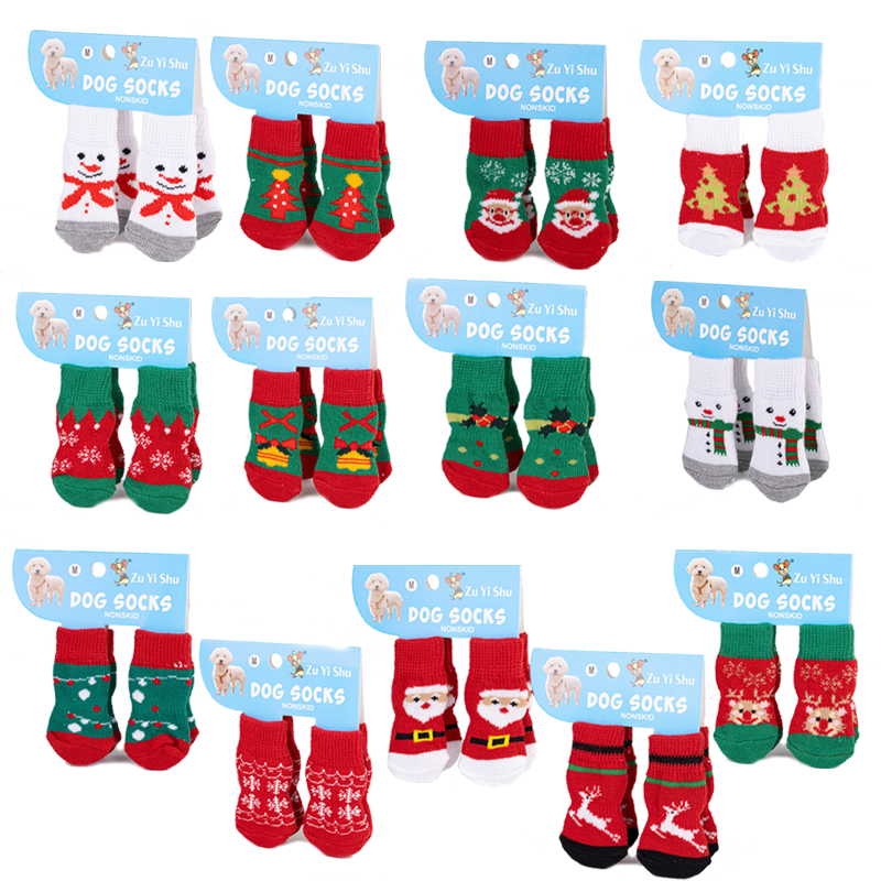 Christmas Anti-Slip Dog Socks, 3 Sets (12 Pcs Total), 15 Holiday Patterns For Puppy Medium Large Dogs