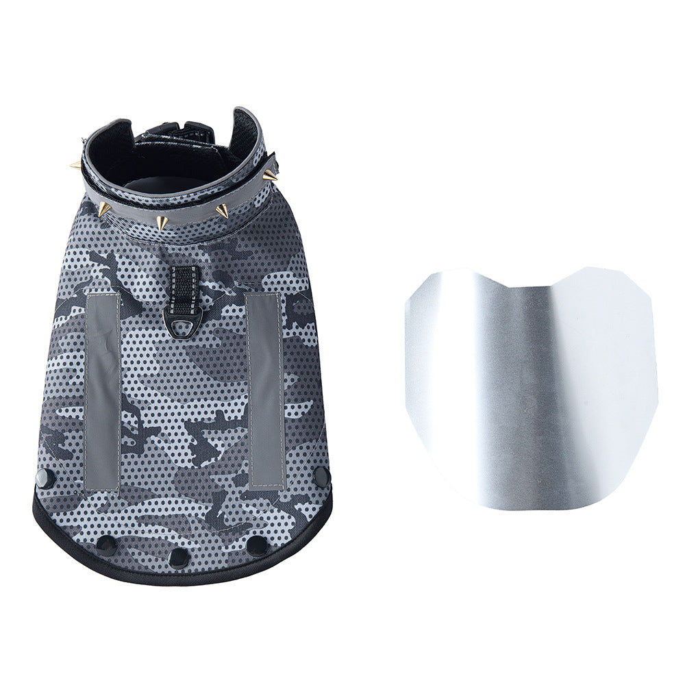 Spiked Dog Protective Vest,Adjustable Anti‑Scratch Anti‑Bite Harness Vest with Reflective Strips & Top Handle,Camo Safety Training Vest for Small Medium Dogs