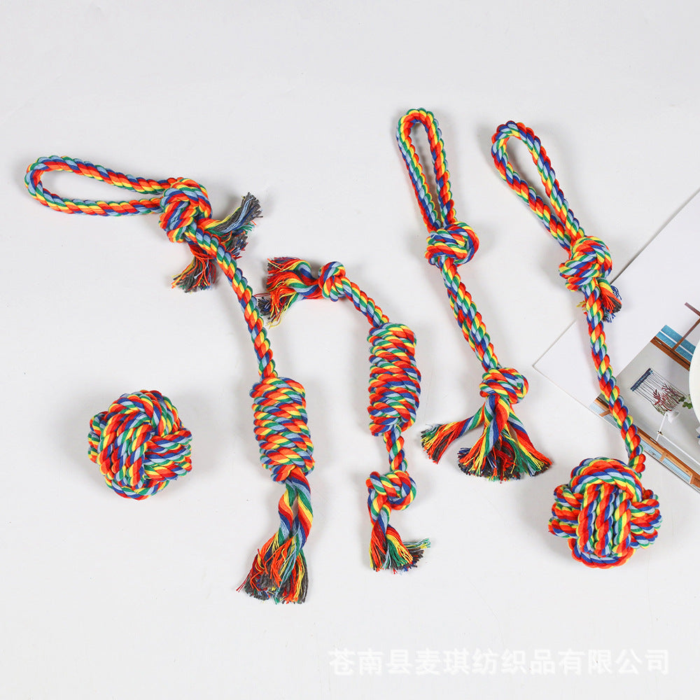 Rainbow Braided Cotton Rope Dog Chew Toy Sets, Multi Shape Interactive Play Toys for All Breeds Dogs