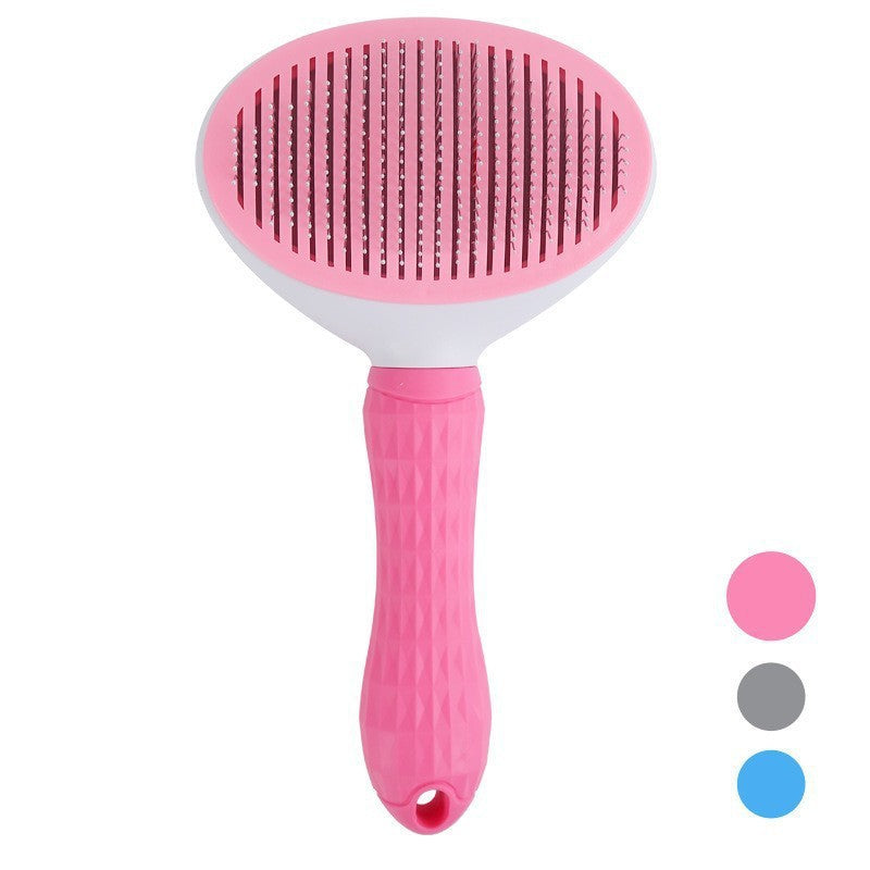 Self‑Cleaning Slicker Brush for Dogs & Cats, One‑Button Release Loose Hair, Gentle Fine Round Pins Pet Grooming Comb