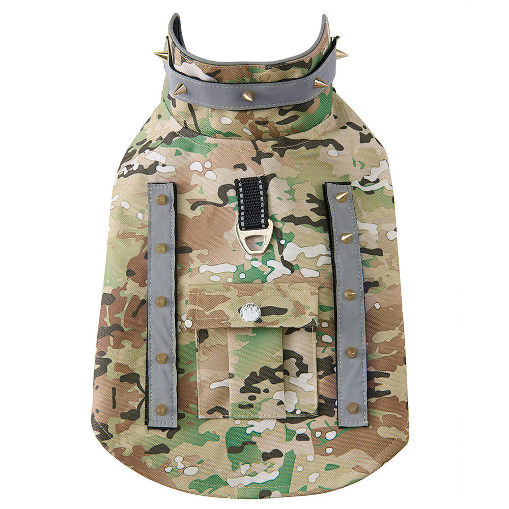 Spiked Dog Protective Vest,Adjustable Anti‑Scratch Anti‑Bite Harness Vest with Reflective Strips & Top Handle,Camo Safety Training Vest for Small Medium Dogs