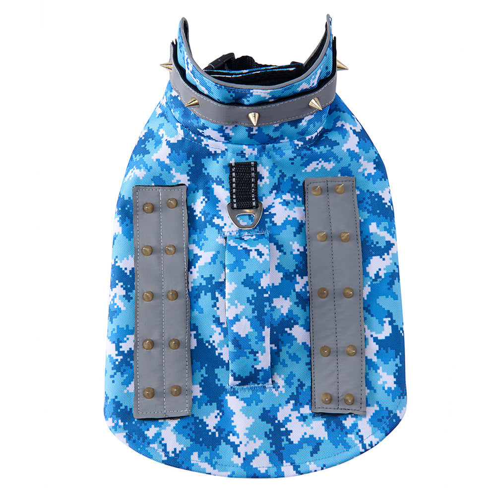 Spiked Dog Protective Vest,Adjustable Anti‑Scratch Anti‑Bite Harness Vest with Reflective Strips & Top Handle,Camo Safety Training Vest for Small Medium Dogs