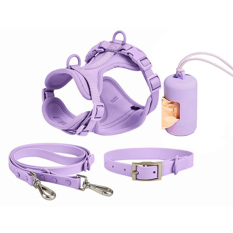 Anti-Escape Anti-Pull Dog Harness 4-Piece Set, Adjustable Breathable Pet Walking Kit with Collar, Leash & Poop Bag Dispenser, 15 Colors Available