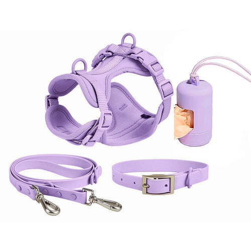Anti-Escape Anti-Pull Dog Harness 4-Piece Set, Adjustable Breathable Pet Walking Kit with Collar, Leash & Poop Bag Dispenser, 15 Colors Available