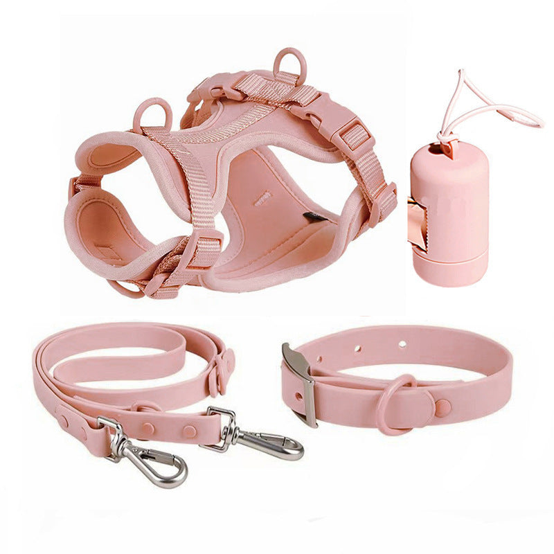 Anti-Escape Anti-Pull Dog Harness 4-Piece Set, Adjustable Breathable Pet Walking Kit with Collar, Leash & Poop Bag Dispenser, 15 Colors Available