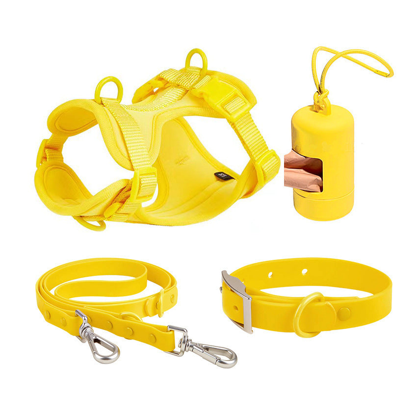 Anti-Escape Anti-Pull Dog Harness 4-Piece Set, Adjustable Breathable Pet Walking Kit with Collar, Leash & Poop Bag Dispenser, 15 Colors Available