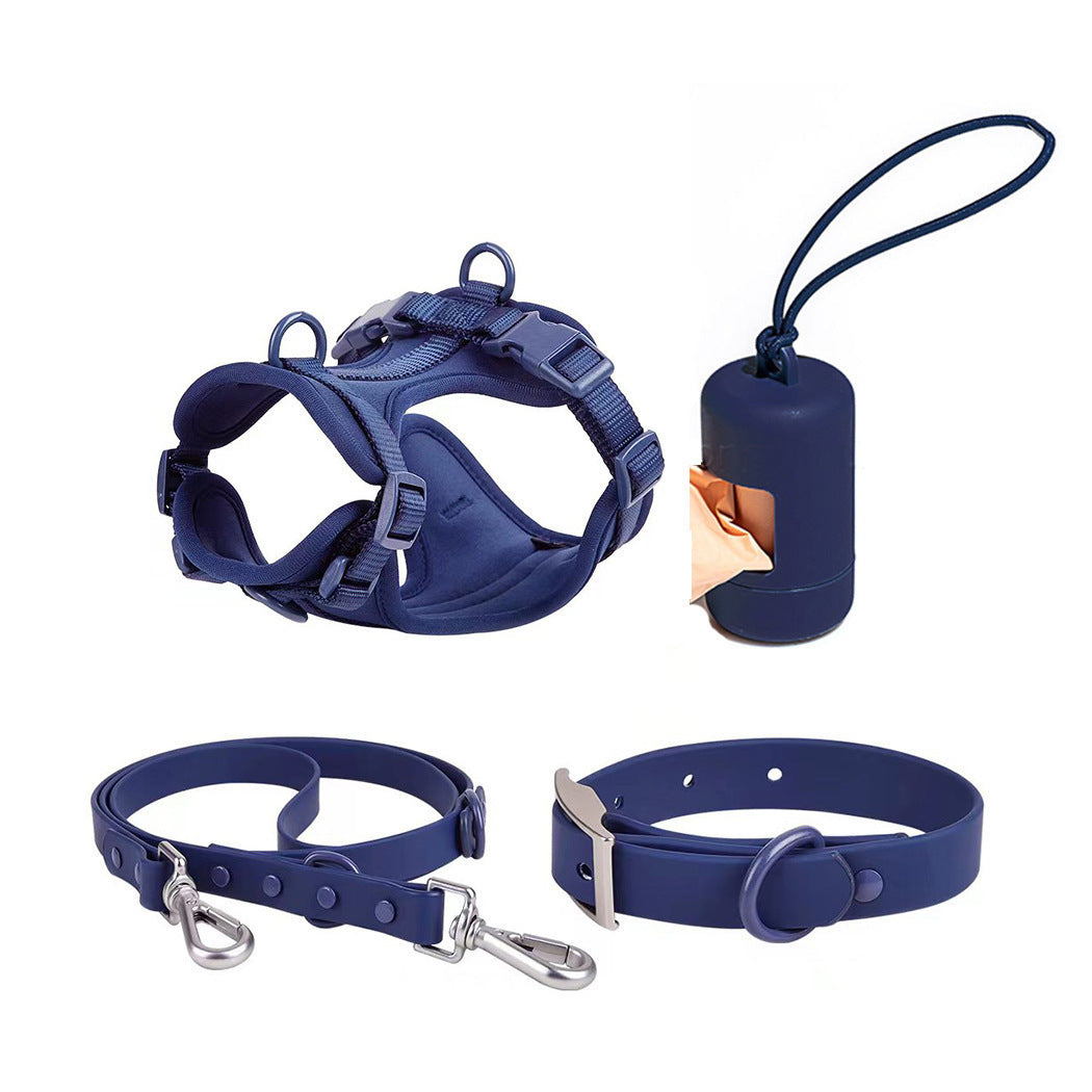 Anti-Escape Anti-Pull Dog Harness 4-Piece Set, Adjustable Breathable Pet Walking Kit with Collar, Leash & Poop Bag Dispenser, 15 Colors Available
