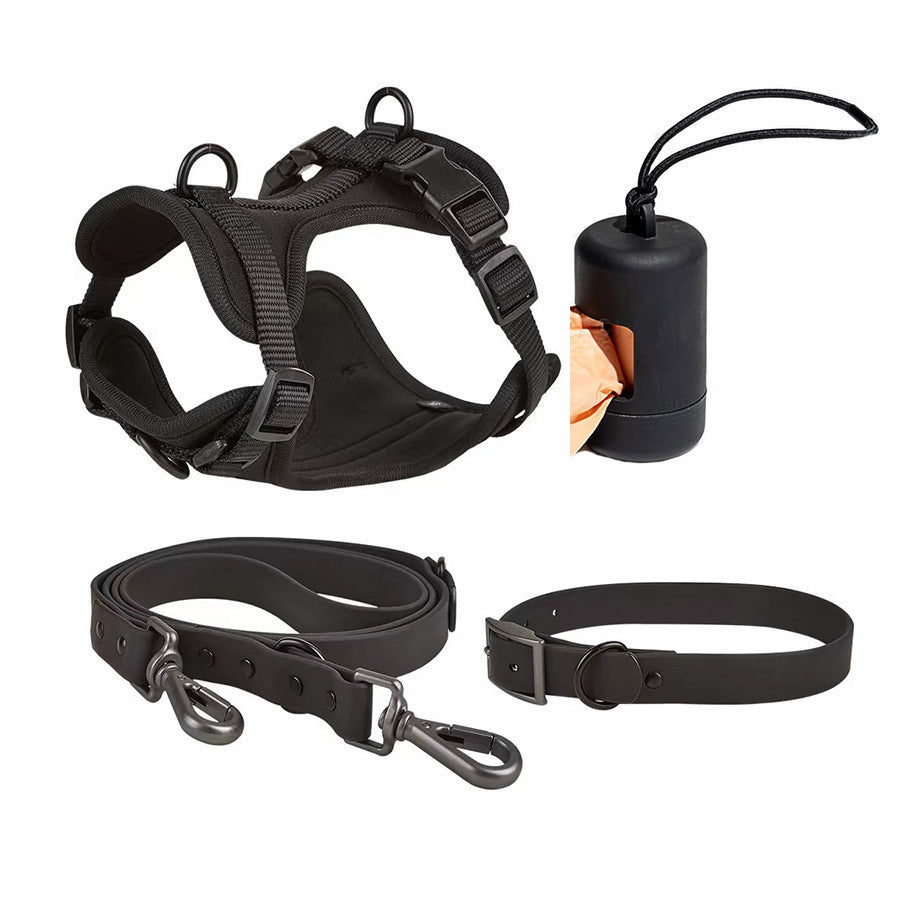 Anti-Escape Anti-Pull Dog Harness 4-Piece Set, Adjustable Breathable Pet Walking Kit with Collar, Leash & Poop Bag Dispenser, 15 Colors Available