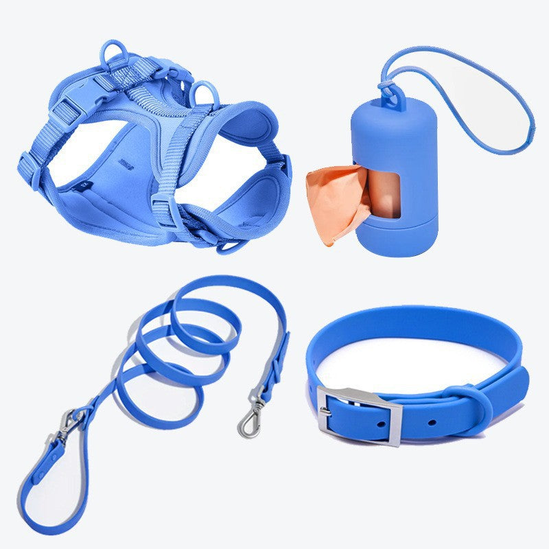 Anti-Escape Anti-Pull Dog Harness 4-Piece Set, Adjustable Breathable Pet Walking Kit with Collar, Leash & Poop Bag Dispenser, 15 Colors Available