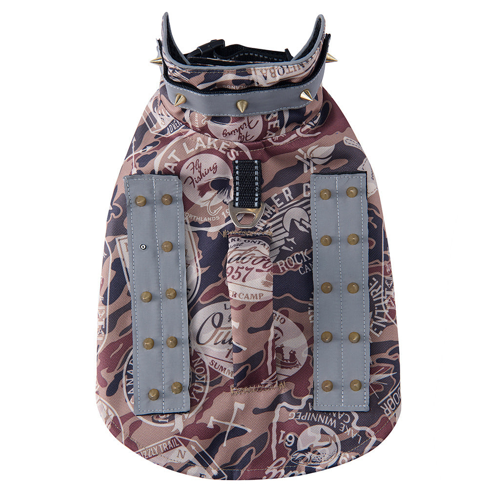 Spiked Dog Protective Vest,Adjustable Anti‑Scratch Anti‑Bite Harness Vest with Reflective Strips & Top Handle,Camo Safety Training Vest for Small Medium Dogs