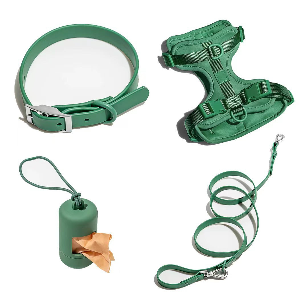 Anti-Escape Anti-Pull Dog Harness 4-Piece Set, Adjustable Breathable Pet Walking Kit with Collar, Leash & Poop Bag Dispenser, 15 Colors Available