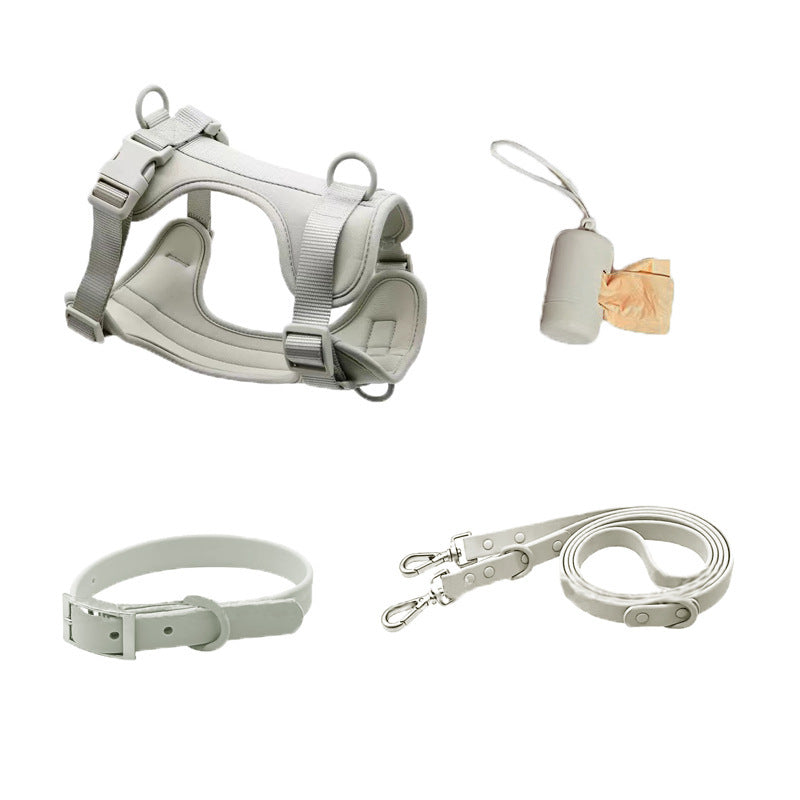 Anti-Escape Anti-Pull Dog Harness 4-Piece Set, Adjustable Breathable Pet Walking Kit with Collar, Leash & Poop Bag Dispenser, 15 Colors Available