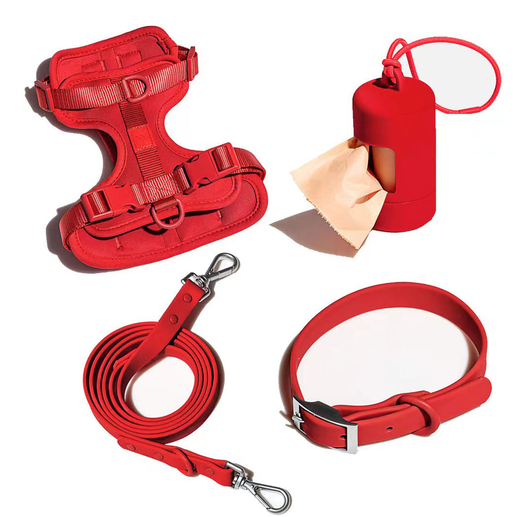 Anti-Escape Anti-Pull Dog Harness 4-Piece Set, Adjustable Breathable Pet Walking Kit with Collar, Leash & Poop Bag Dispenser, 15 Colors Available
