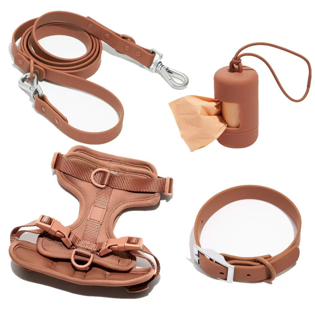 Anti-Escape Anti-Pull Dog Harness 4-Piece Set, Adjustable Breathable Pet Walking Kit with Collar, Leash & Poop Bag Dispenser, 15 Colors Available