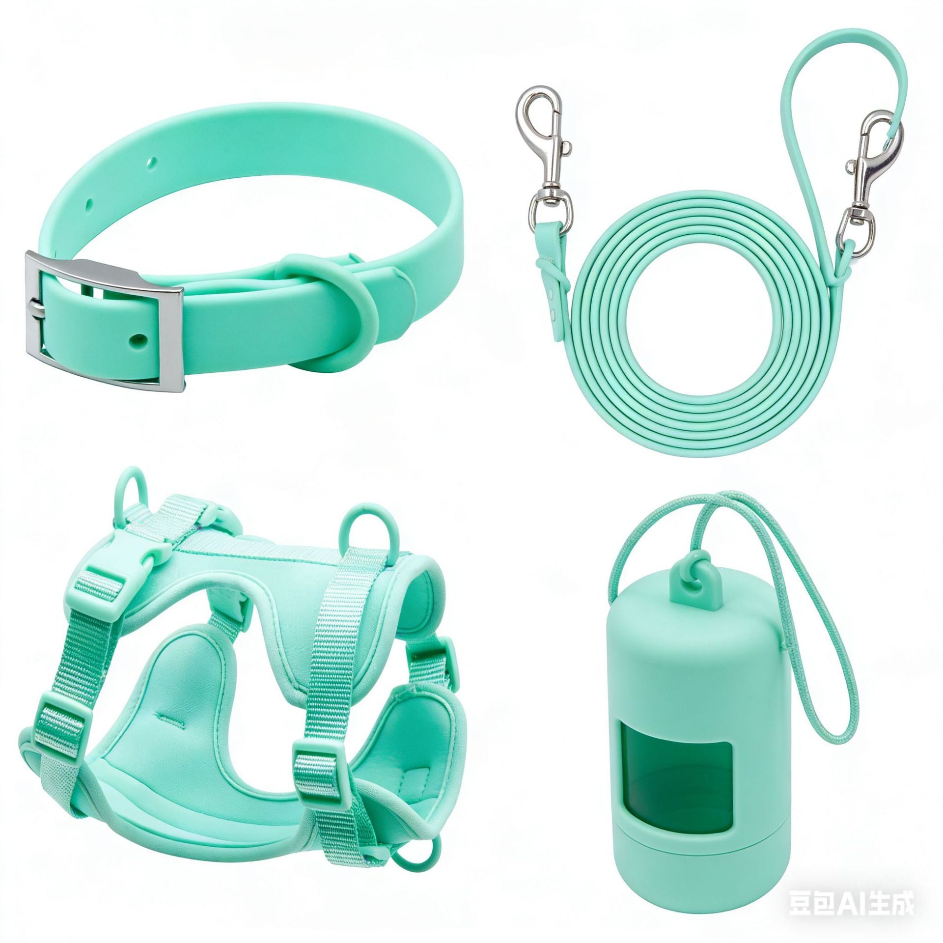 Anti-Escape Anti-Pull Dog Harness 4-Piece Set, Adjustable Breathable Pet Walking Kit with Collar, Leash & Poop Bag Dispenser, 15 Colors Available