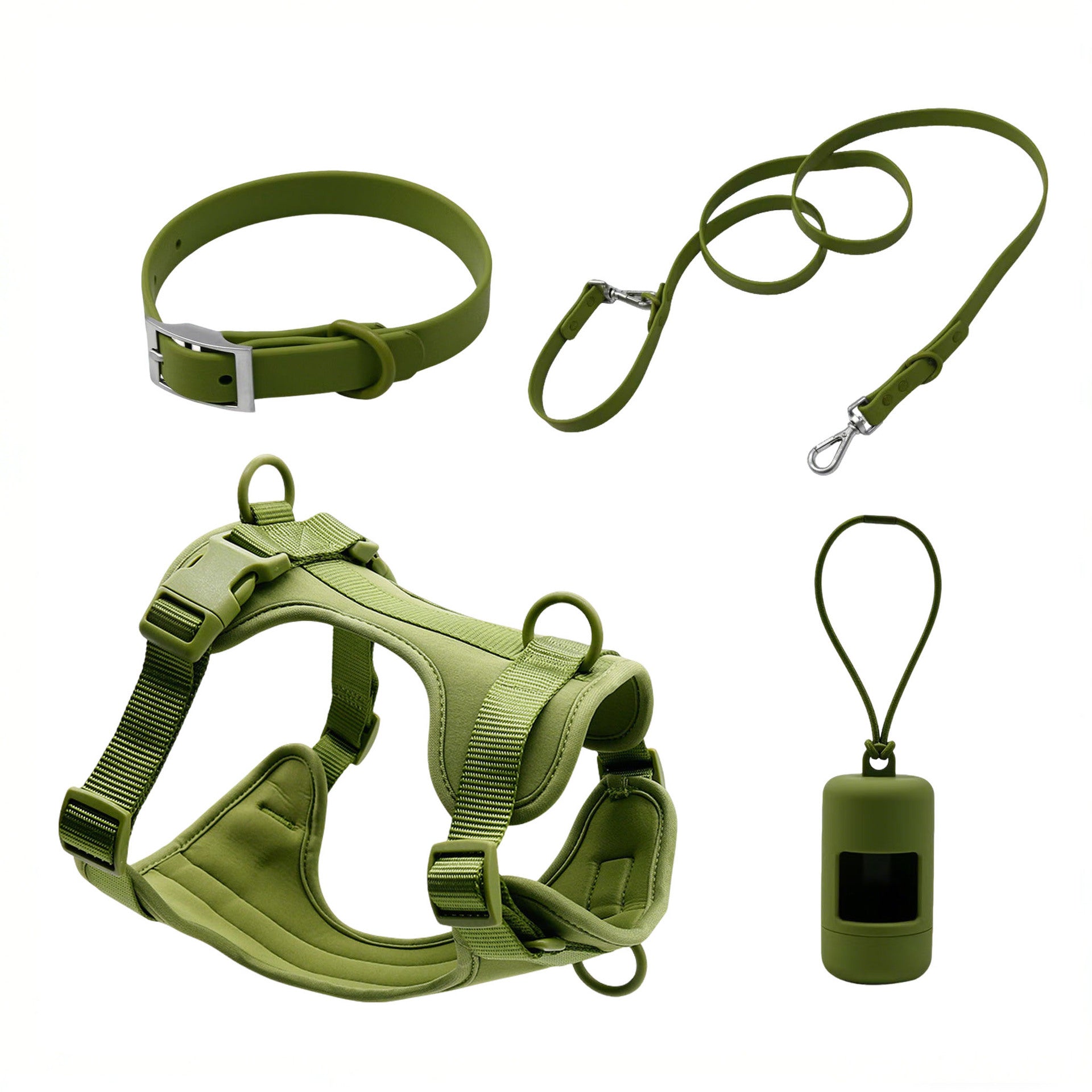 Anti-Escape Anti-Pull Dog Harness 4-Piece Set, Adjustable Breathable Pet Walking Kit with Collar, Leash & Poop Bag Dispenser, 15 Colors Available