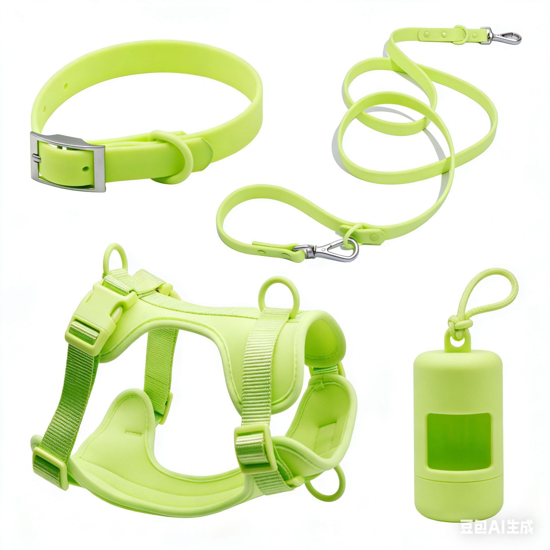 Anti-Escape Anti-Pull Dog Harness 4-Piece Set, Adjustable Breathable Pet Walking Kit with Collar, Leash & Poop Bag Dispenser, 15 Colors Available