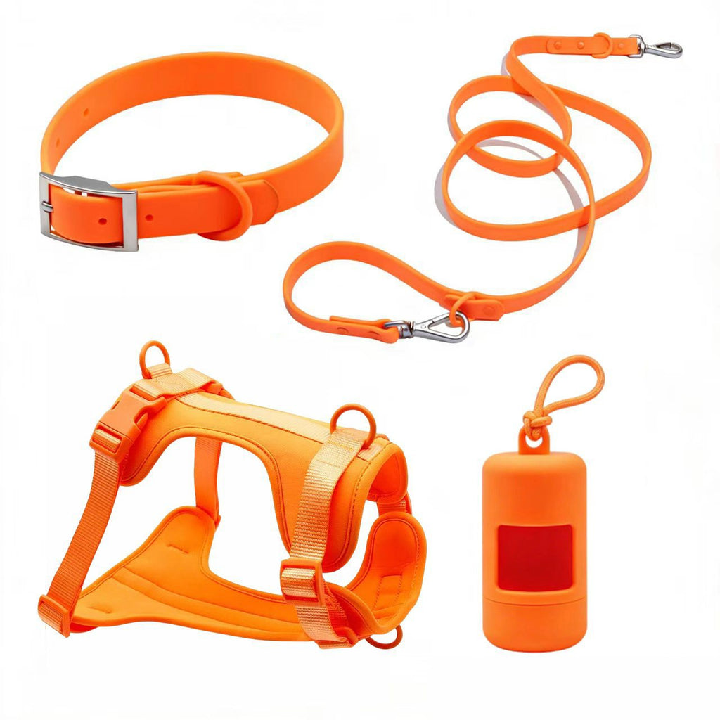 Anti-Escape Anti-Pull Dog Harness 4-Piece Set, Adjustable Breathable Pet Walking Kit with Collar, Leash & Poop Bag Dispenser, 15 Colors Available