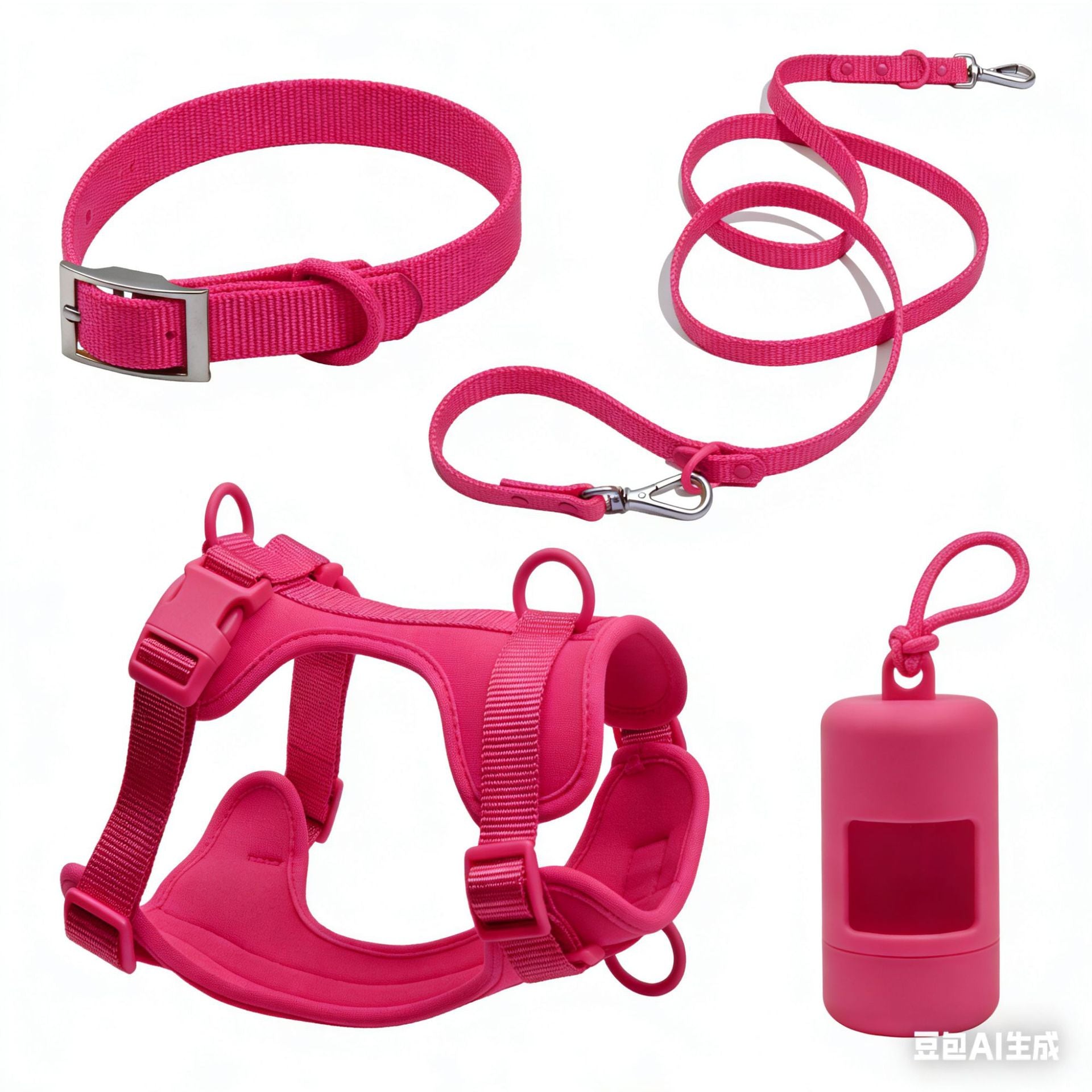 Anti-Escape Anti-Pull Dog Harness 4-Piece Set, Adjustable Breathable Pet Walking Kit with Collar, Leash & Poop Bag Dispenser, 15 Colors Available