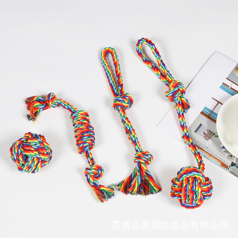 Rainbow Braided Cotton Rope Dog Chew Toy Sets, Multi Shape Interactive Play Toys for All Breeds Dogs