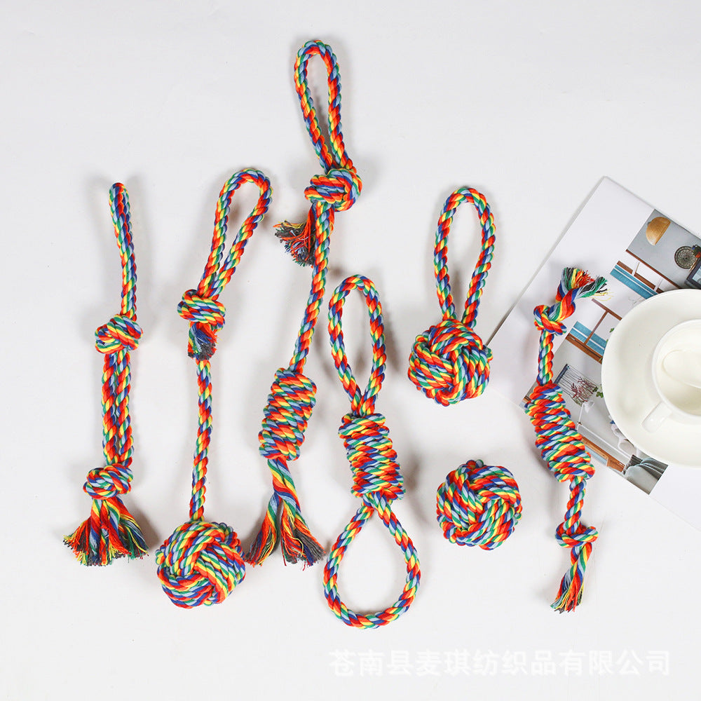 Rainbow Braided Cotton Rope Dog Chew Toy Sets, Multi Shape Interactive Play Toys for All Breeds Dogs